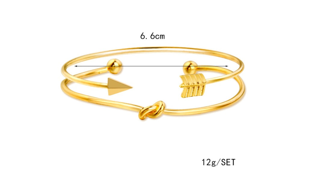 Gold Color Crystal Bracelets Set CZ Stone Heart Bracelets Bangles