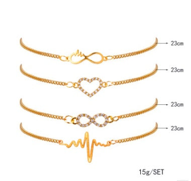 Gold Color Crystal Bracelets Set CZ Stone Heart Bracelets Bangles