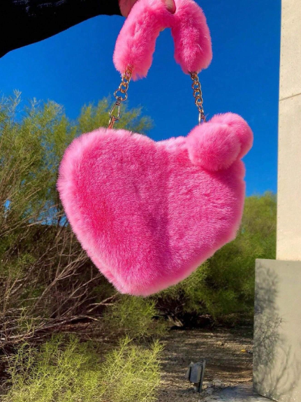 Fur Pink Heart Purse