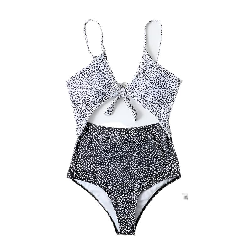 One Piece Printed Colorblock Bikini Swimsuit