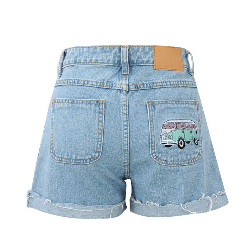 Casual Temperament Denim Rotten Edge High Waist Washed Denim Shorts