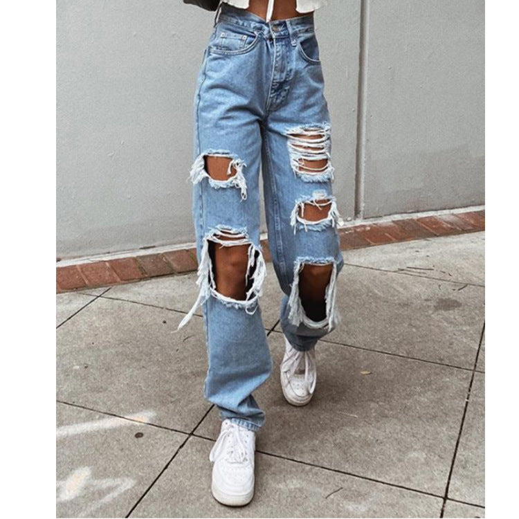 Jeans Ripped Slimming Washed Women&