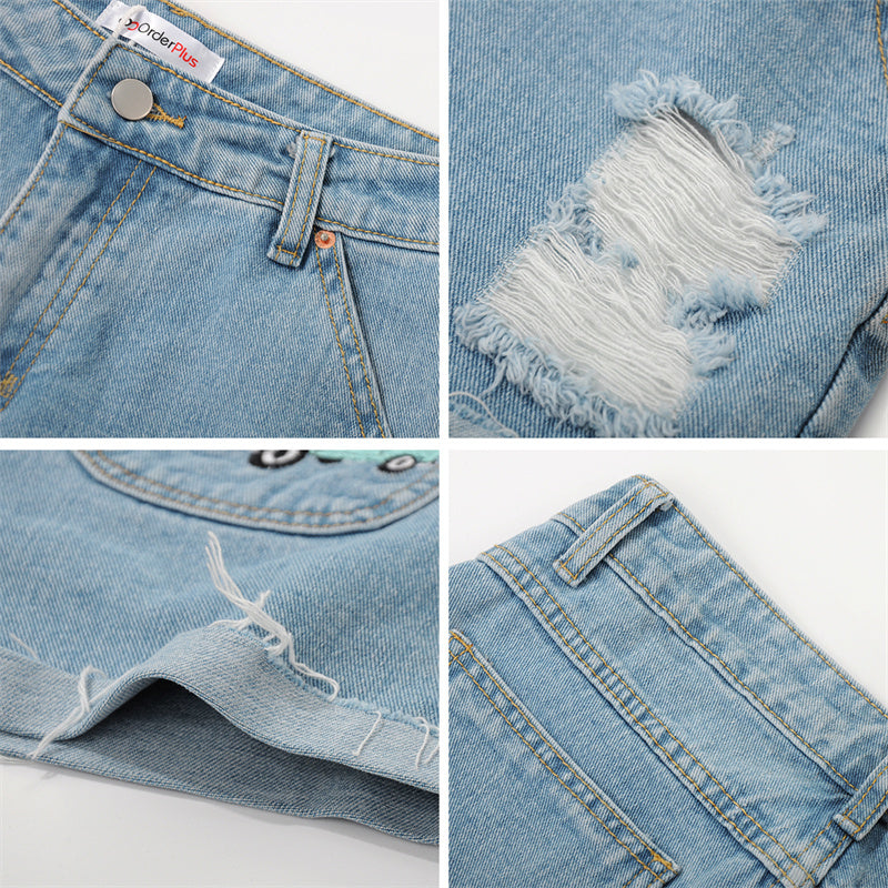 Casual Temperament Denim Rotten Edge High Waist Washed Denim Shorts